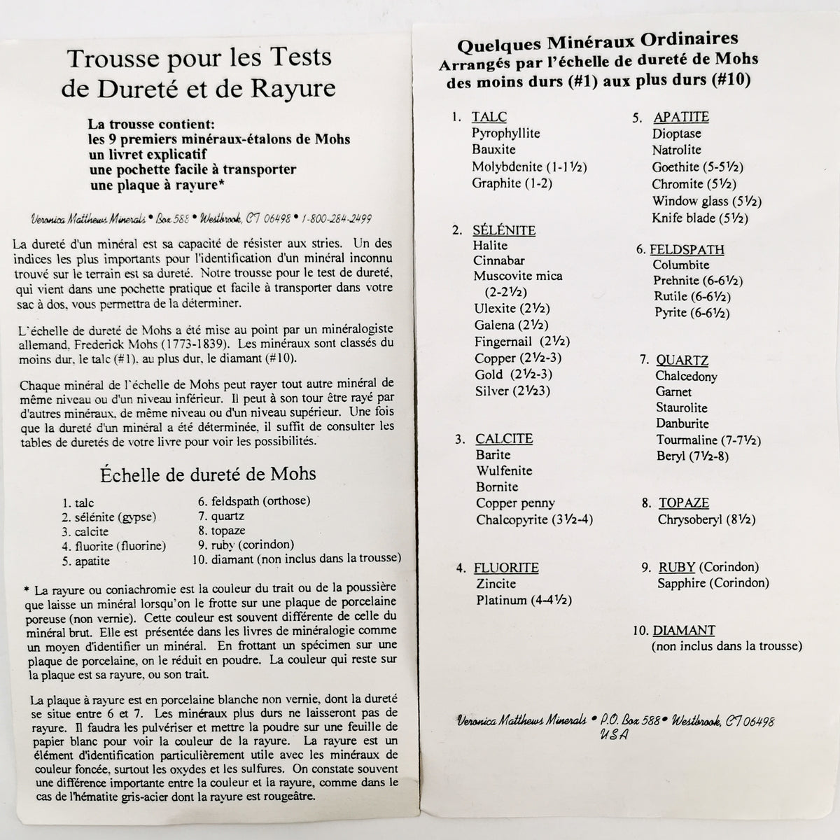 Mineral Hardness Test (French).