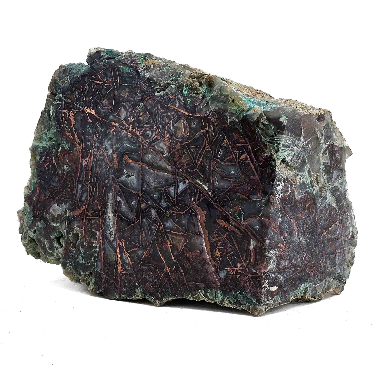 Native Copper in Chrysocolla polished cut face.
