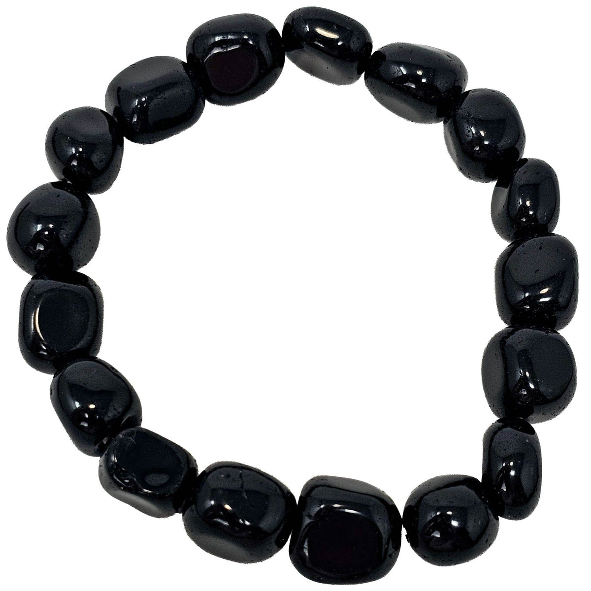 Black obsidian tumbled bead bracelet – single bracelet, top view