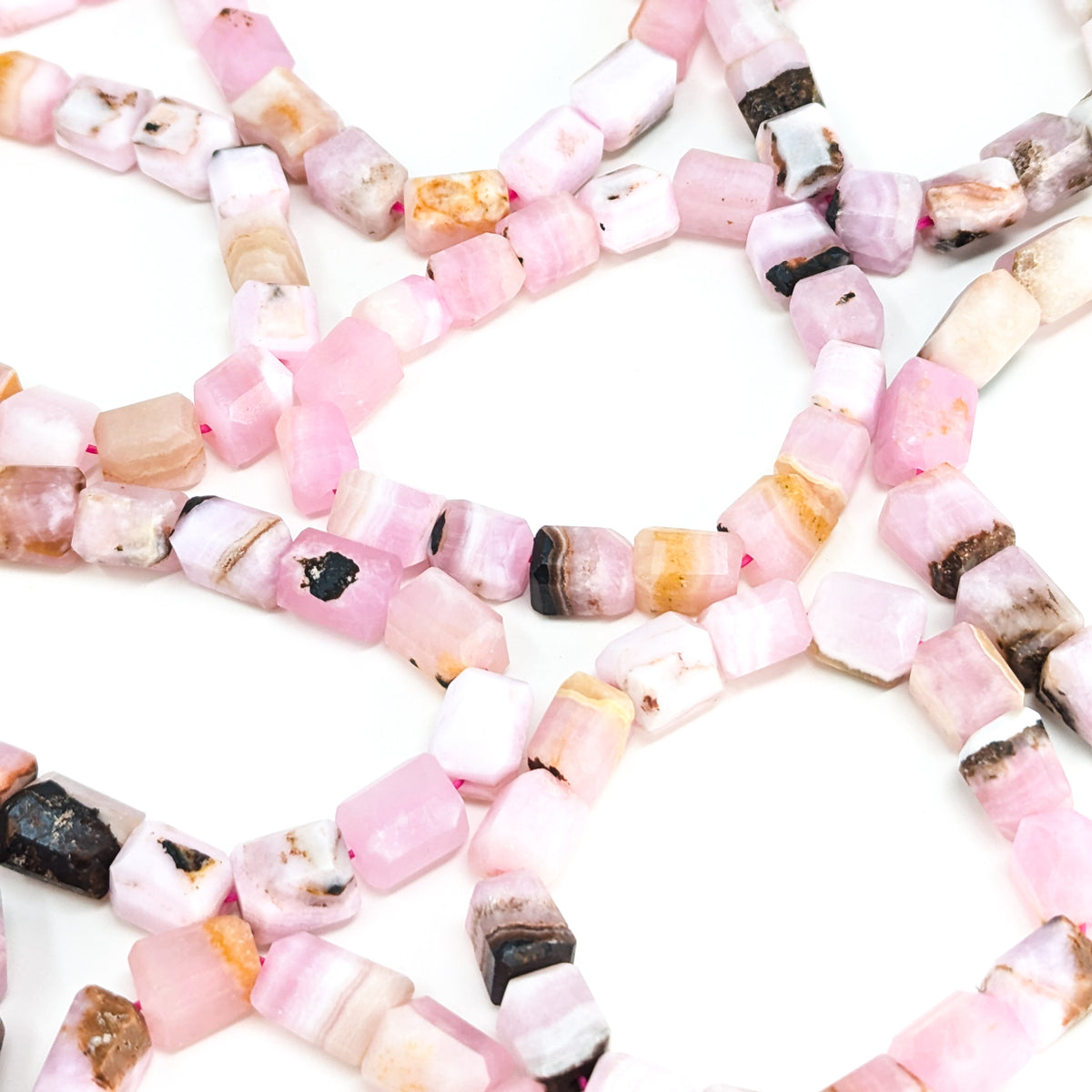 Pink calcite bead bracelet: bracelets overlapping