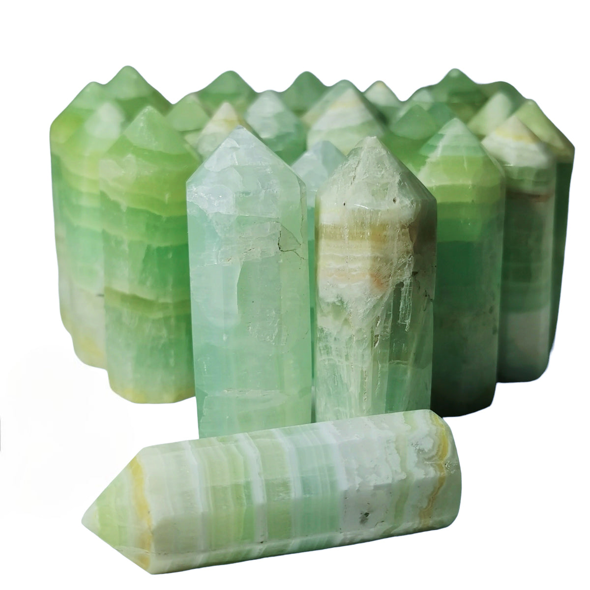 Pistachio Calcite mini tower, calcium carbonate.
