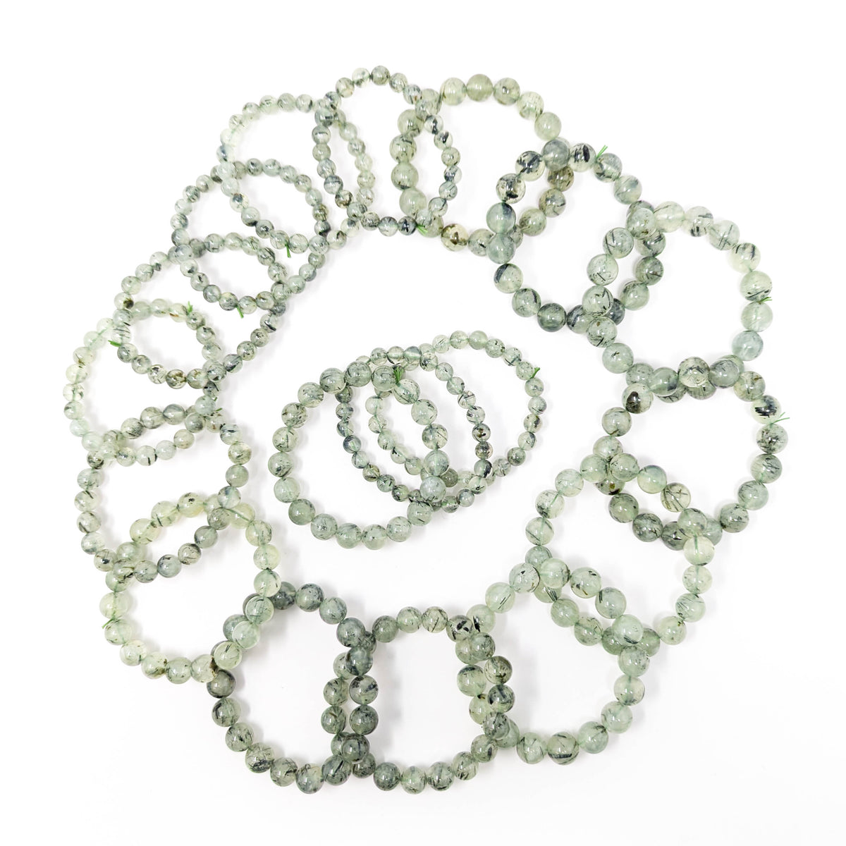 Prehnite with tourmaline bracelet: bracelet pair
