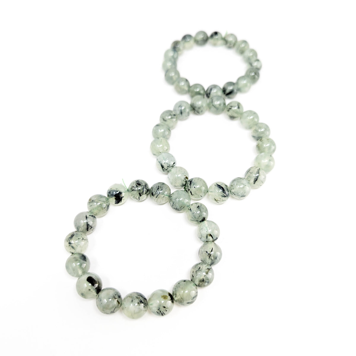 Prehnite with tourmaline bracelet: bracelet side view