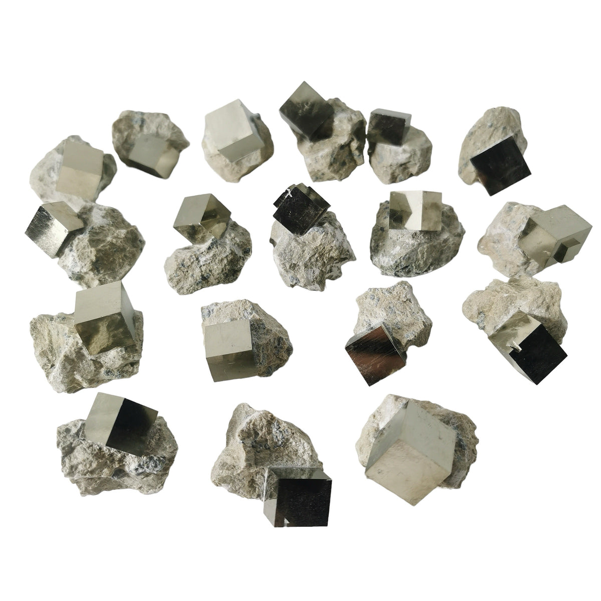Cubic Pyrite on Matrix specimen from Navajún mine, La Rioja, Spain.