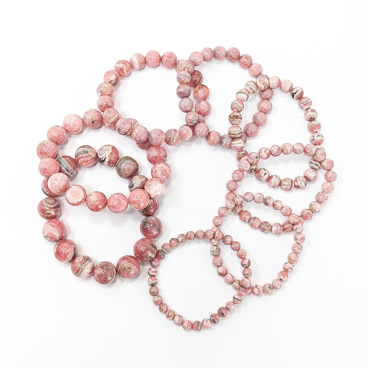 Rhodochrosite round bead bracelet – group of bracelets