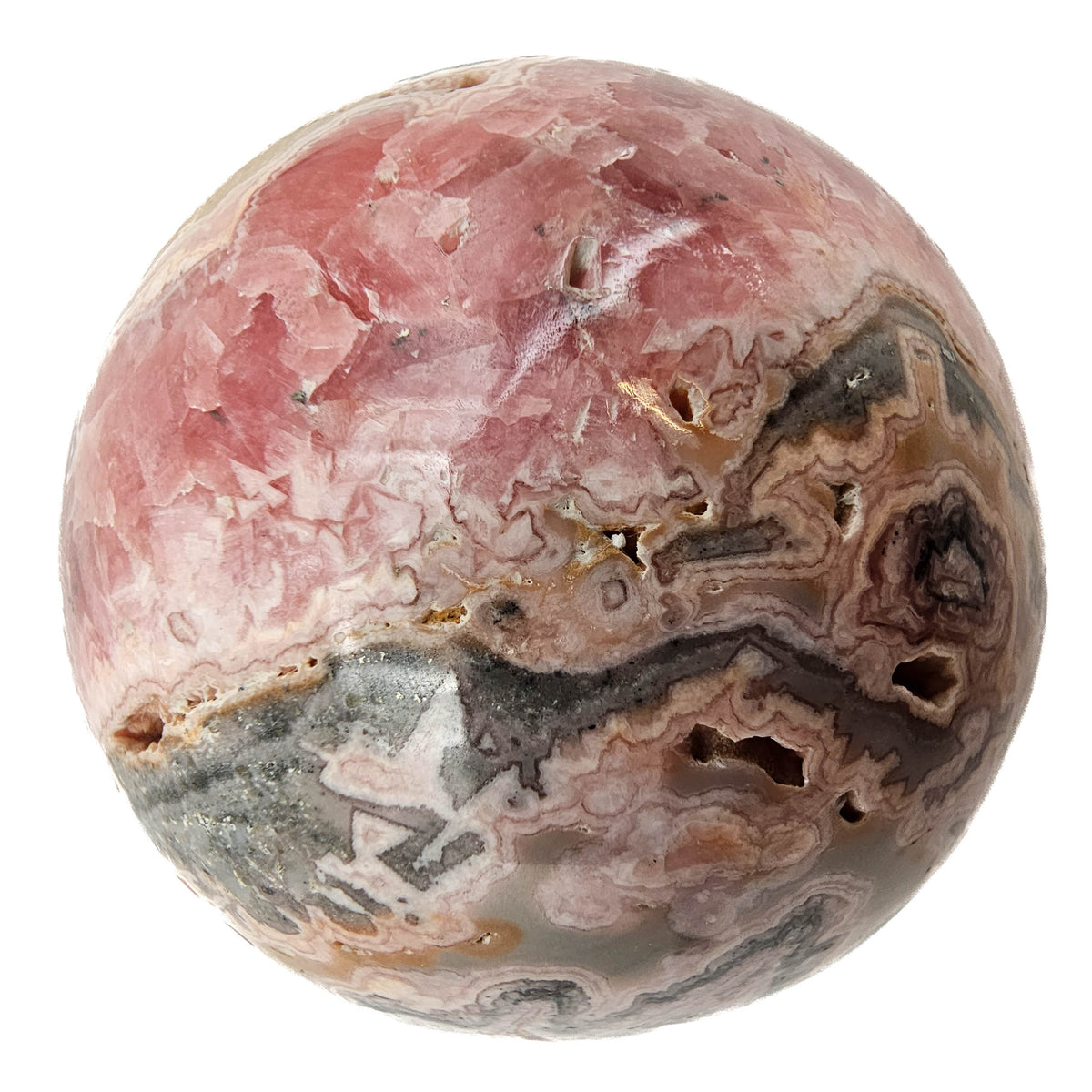 Rhodochrosite sphere from Uchucchacua Mine, Oyón Province, Lima Department, Peru.