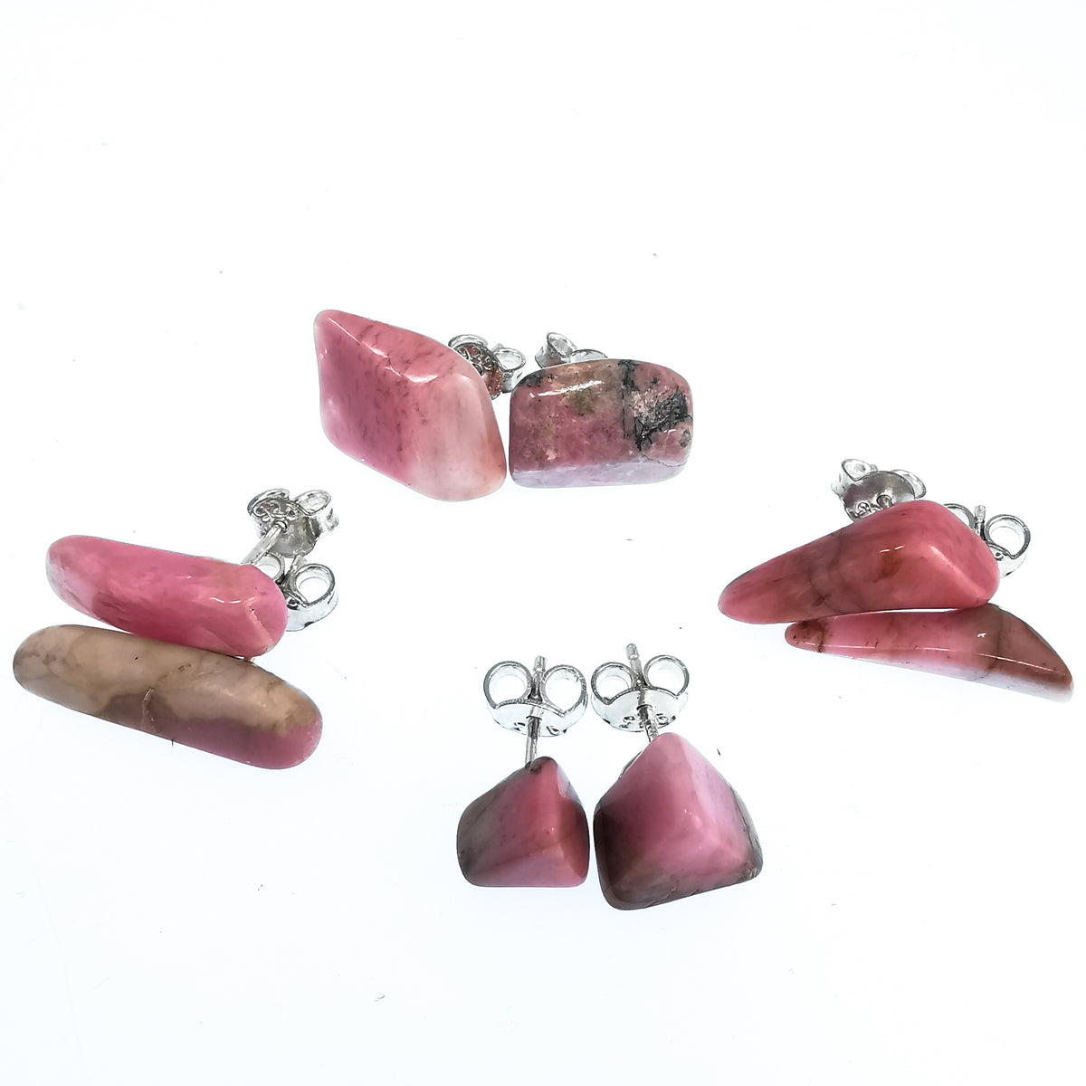 Rhodonite Chip Stud earrings (pair).