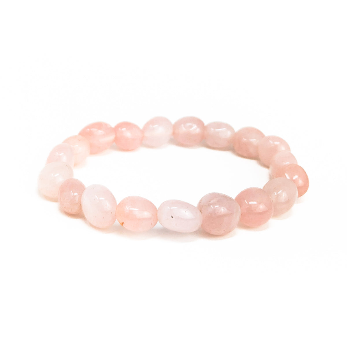Rose quartz tumbled bead bracelet – single bracelet, side view