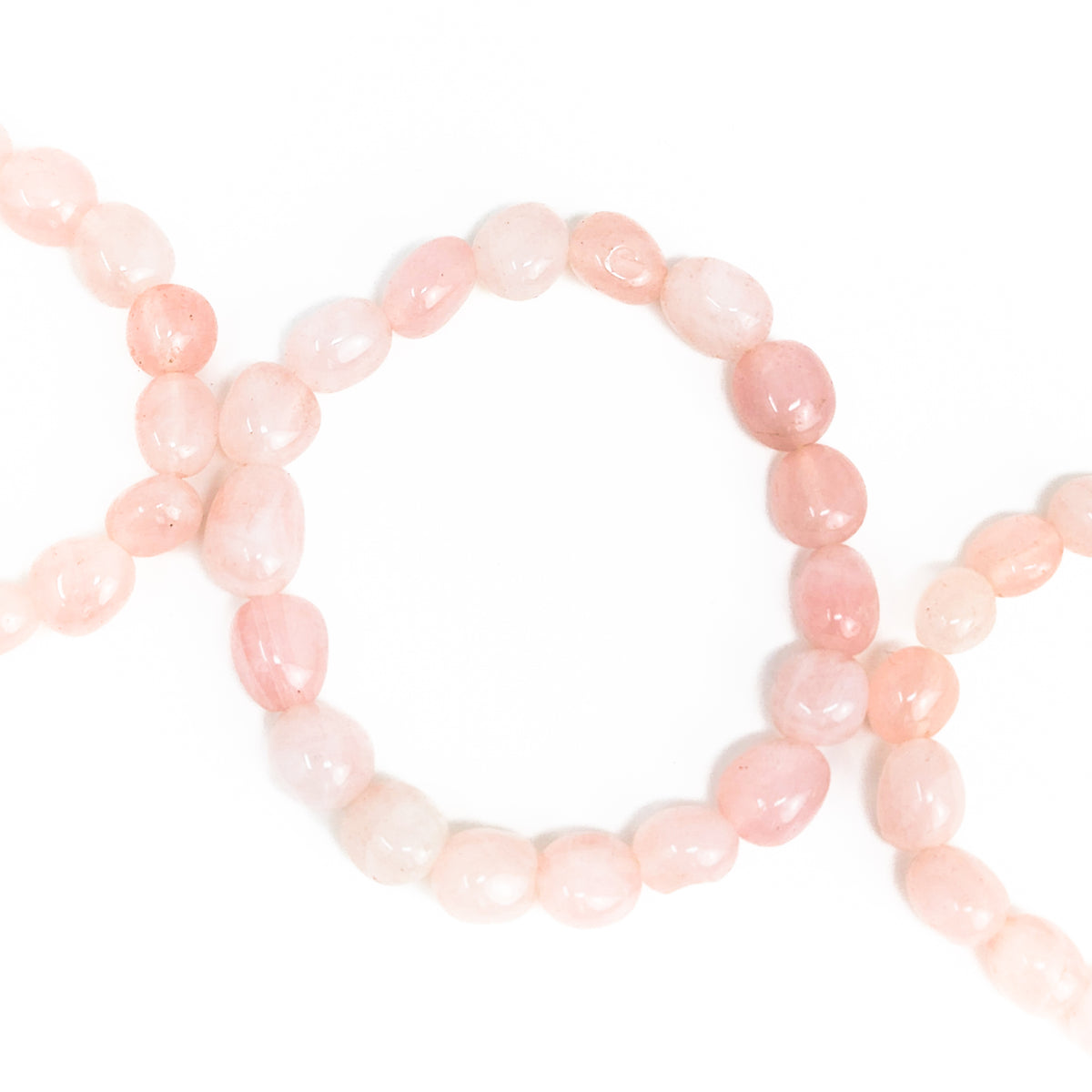 Rose quartz tumbled bead bracelet – single bracelet, close view