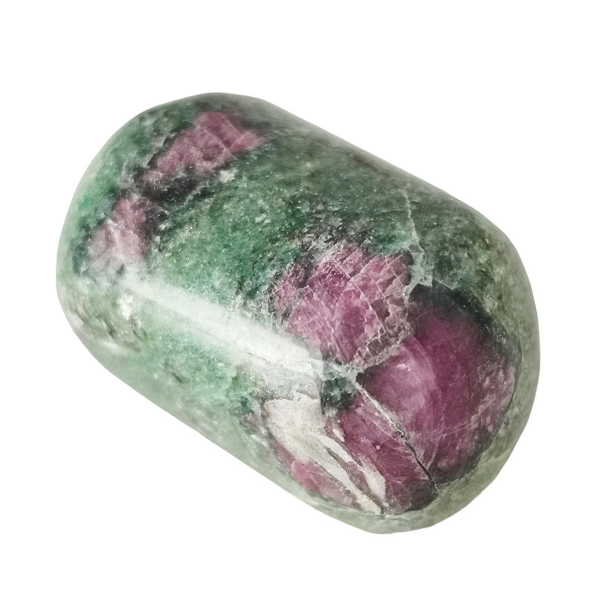Ruby in fuchsite tumble from India – tumble, close view