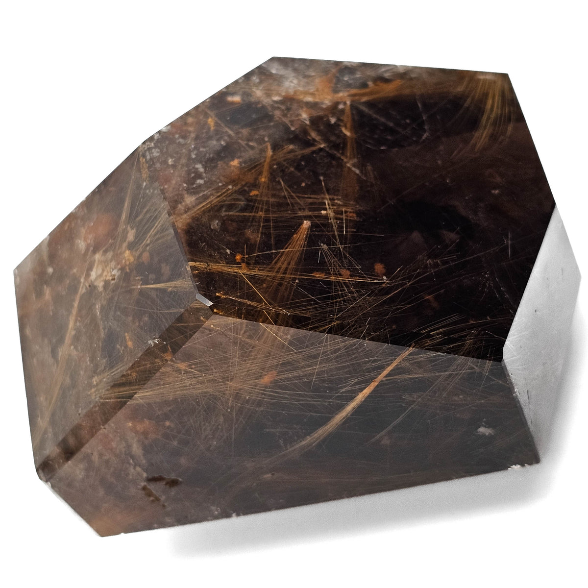 Rutile in Smoky Quartz freeform from Novo Horizonte, Bahia, Brazil.