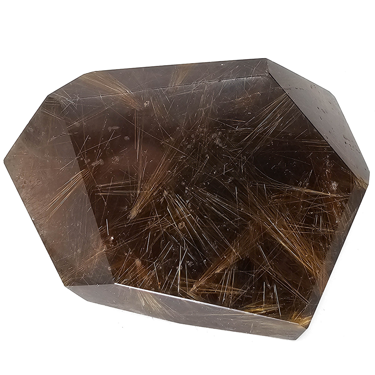Rutile in Smoky Quartz freeform from Novo Horizonte, Bahia, Brazil.