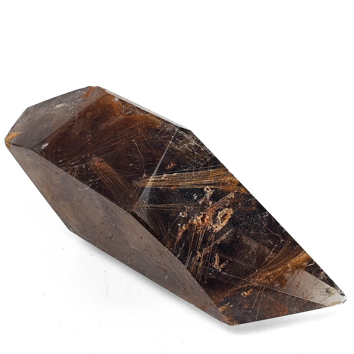 Rutile in Smoky Quartz freeform from Morro da Capela area, Bahia, Brazil.