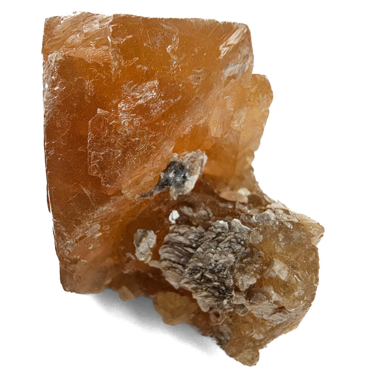 Scheelite on Muscovite specimen from Xuebaoding Mine, Pingwu County, Mianyang, Sichuan, China.