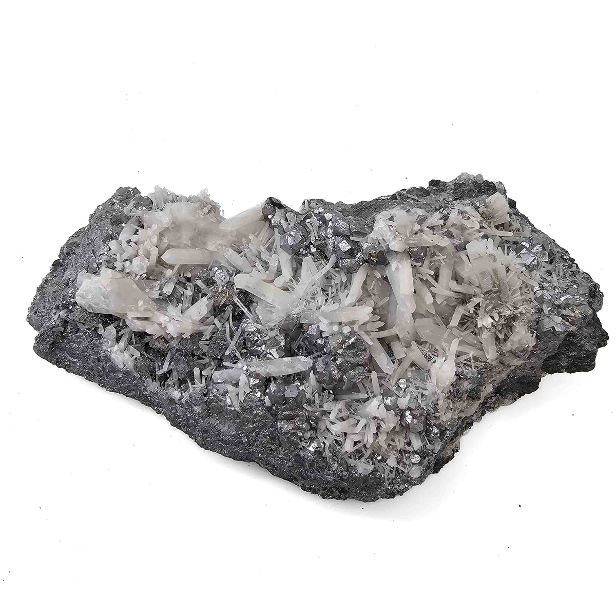 Calcite on Skutterudite specimen from Bou Azzer District, Drâa-Tafilalet Region, Morocco.