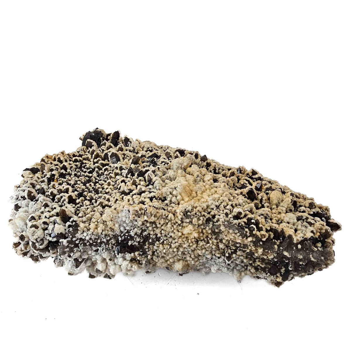 Calcite on Smoky Quartz specimen from Baia Mare mining district, Maramureș County, Romania.
