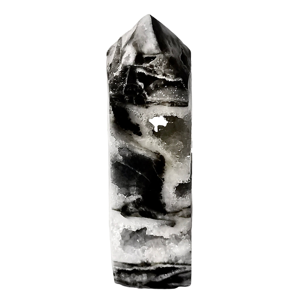Snow Agate obelisk, a variety of chalcedony.