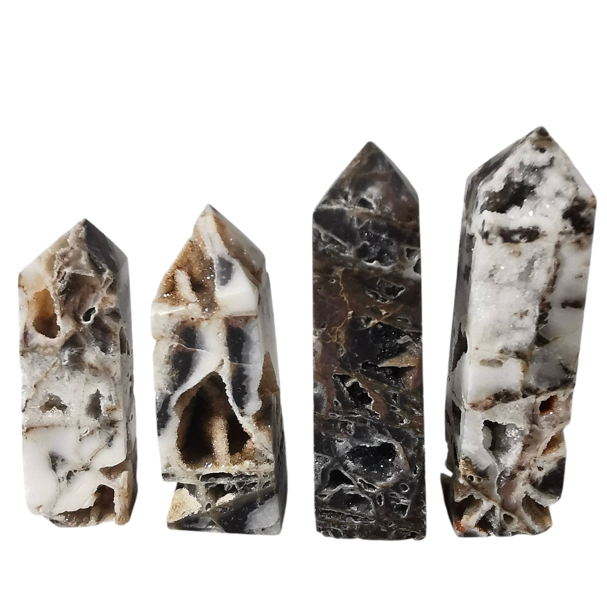 Snow Agate obelisk, a variety of chalcedony.