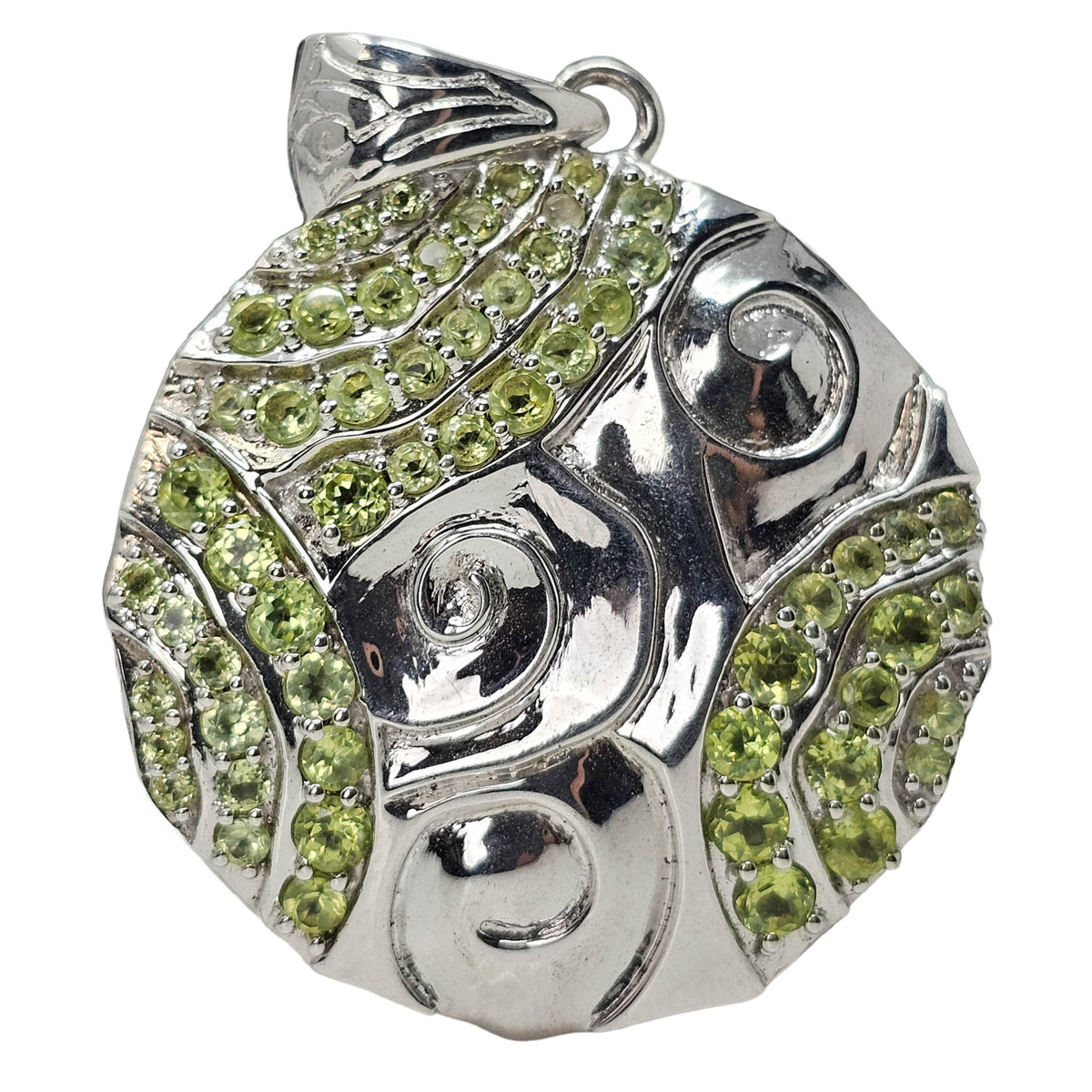 Swirl Medallion - Pendant - Broken Ox Creations - Hand Carved Medallion - Sterling Silver - Peridot London Blue Topaz - BC, Canada