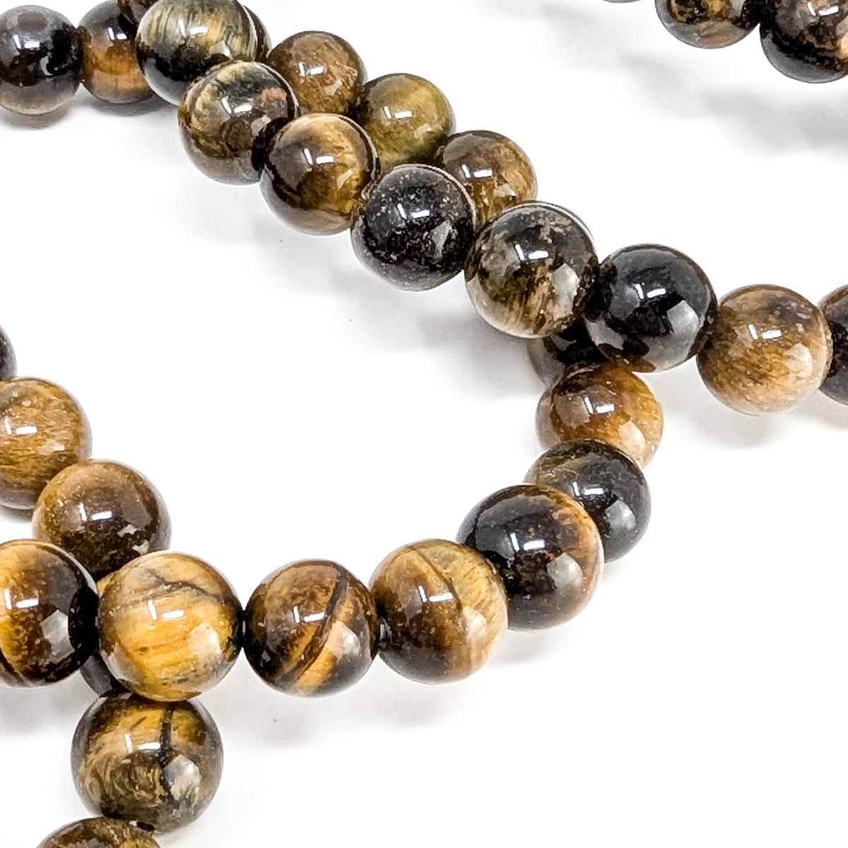 Tiger's eye bead bracelet from South Africa – beads, angled view