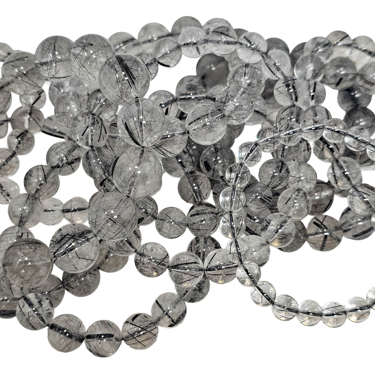 Tourmalinated Quartz round bead bracelet.