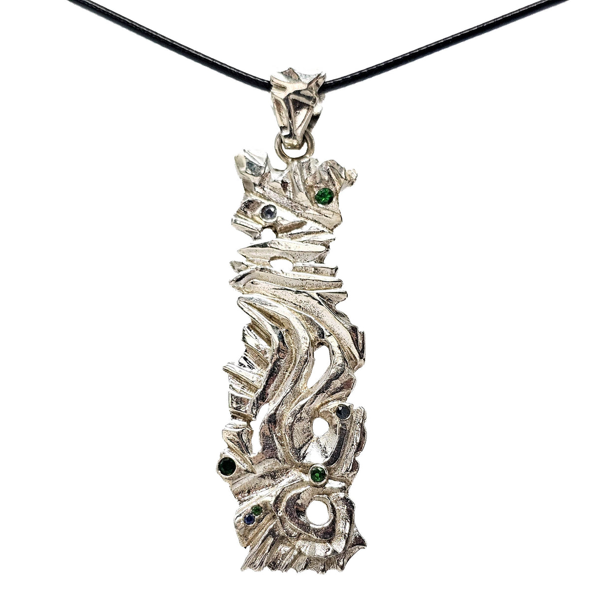 Tribal Hulk - Pendant - Tsavorite (green) Blue Sapphire - Sterling Silver - Broken Ox Creations - BC, Canada