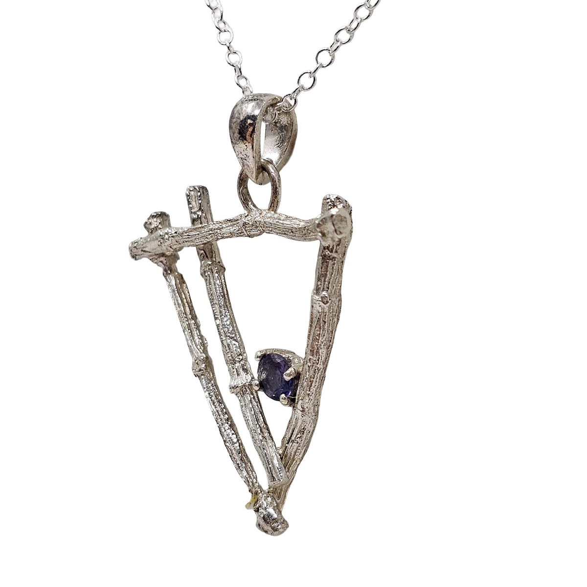 Twig & Iolite - Pendant - Broken Ox Creations - BC, Canada - Iolite - Sterling Silver