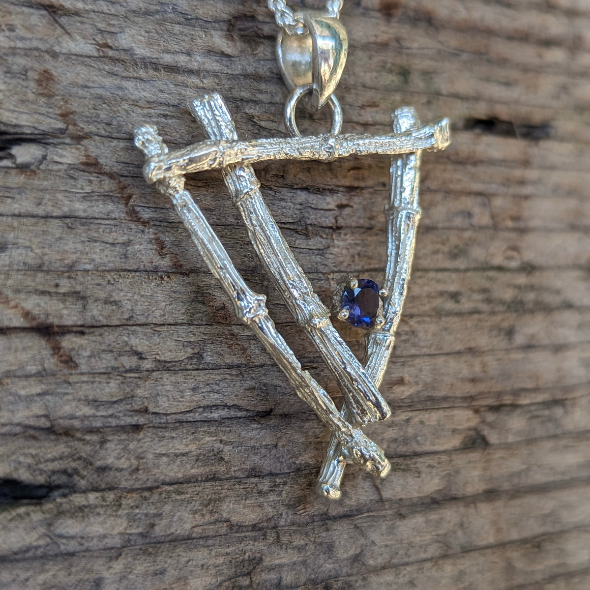 Twig & Iolite - Pendant - Broken Ox Creations - BC, Canada - Iolite - Sterling Silver