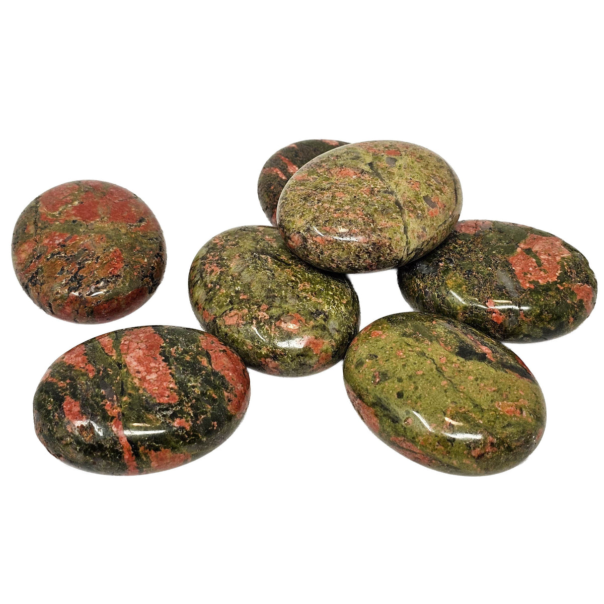Unakite palm stone, Ontario: group of five