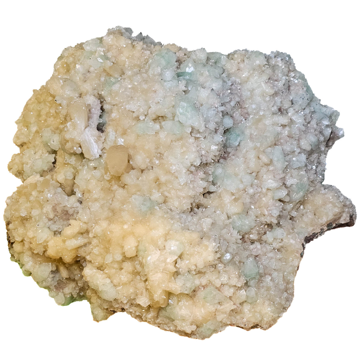 Stilbite with green apophyllite crystal cluster from Pune, India – front view on a white background