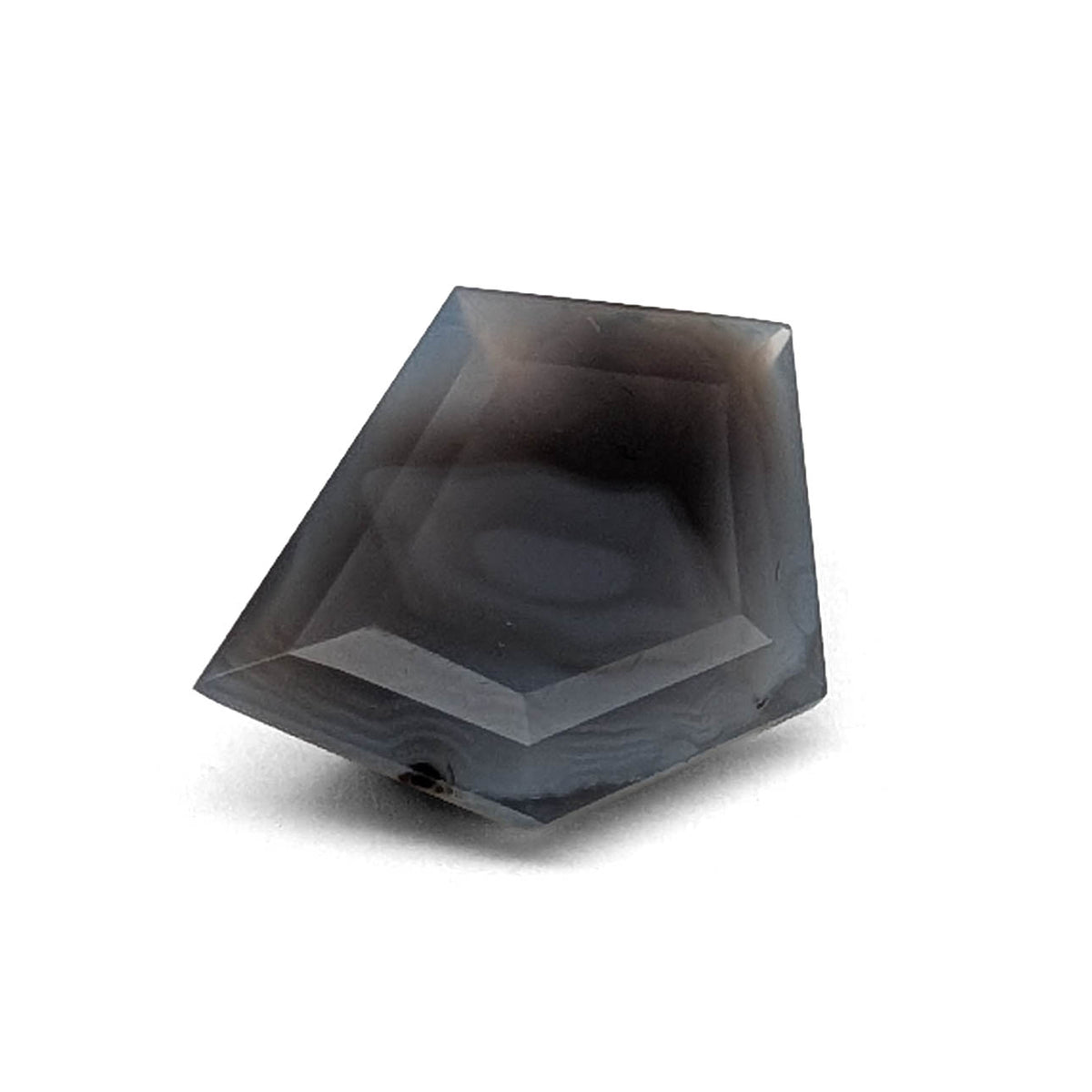 Grey-Blue Fortification Agate faceted freeform step gemstone, 4.71ct, from BC, Canada, view 1 of 10