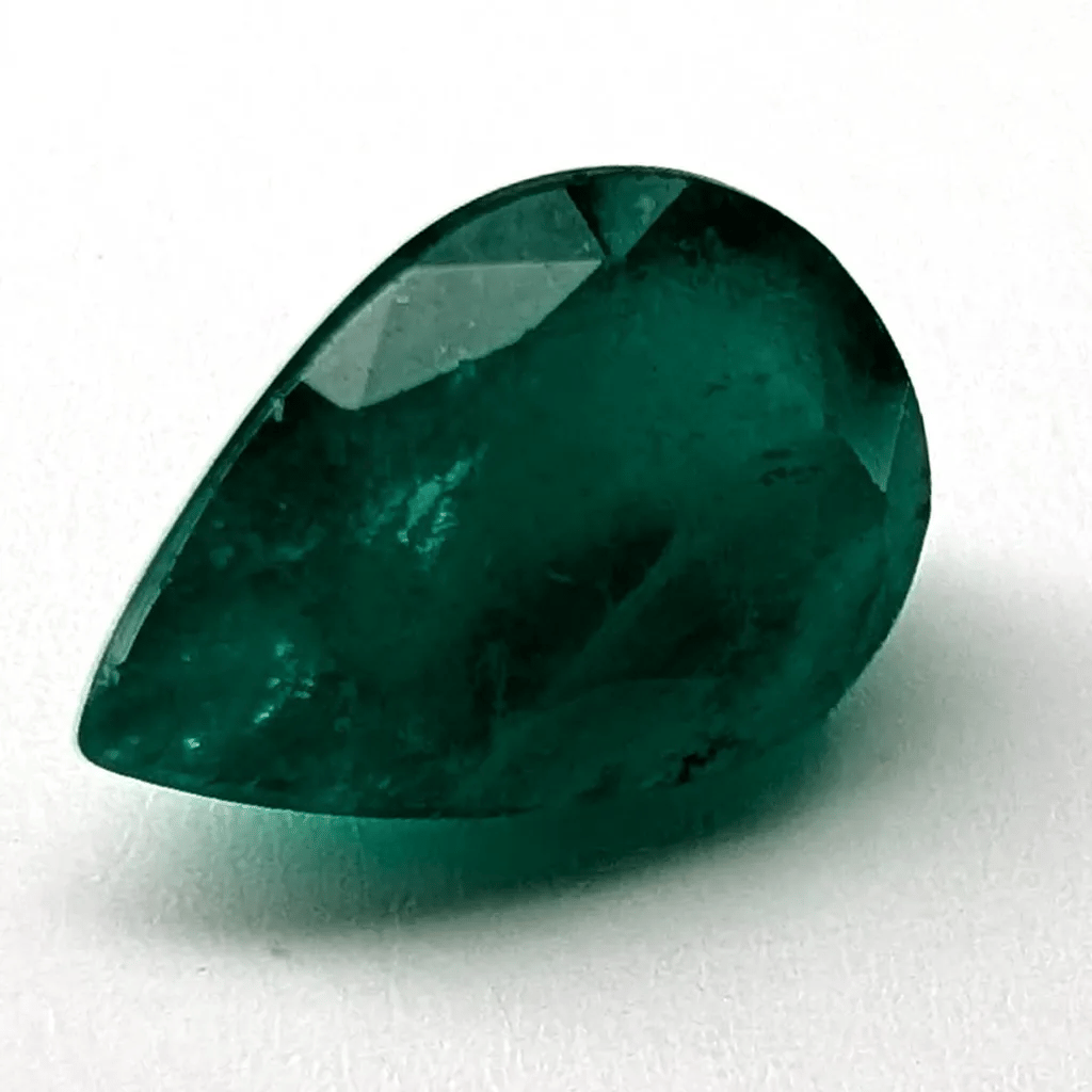 Emerald faceted pear cut gemstone, 2.10ct, rotating view