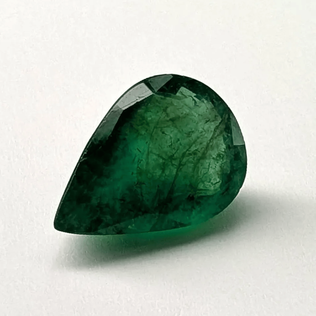 Emerald faceted pear cut gemstone, 2.82ct, rotating view