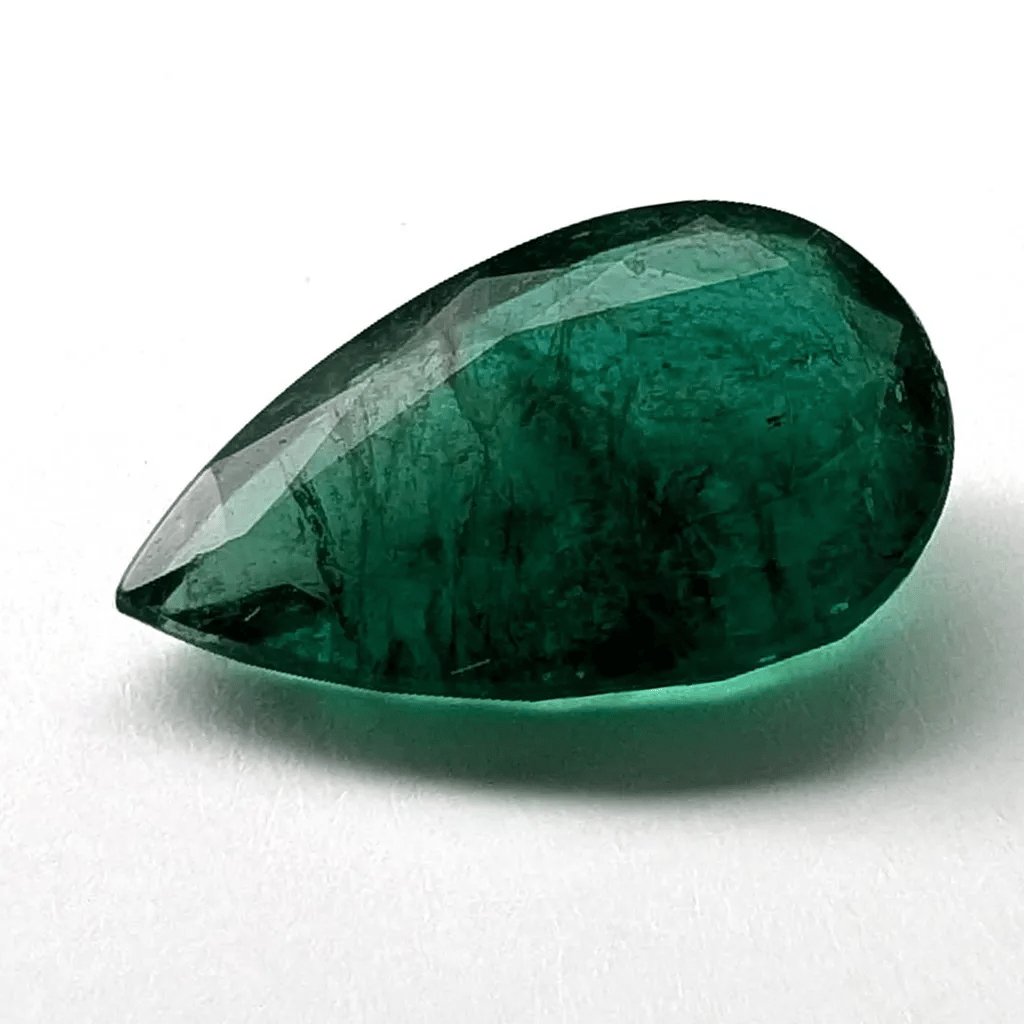 Emerald faceted pear cut gemstone, 3.95ct, rotating view
