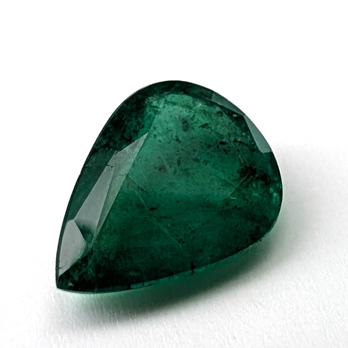 Emerald faceted pear cut gemstone, 2.36ct, alternate angle, view 7 of 12