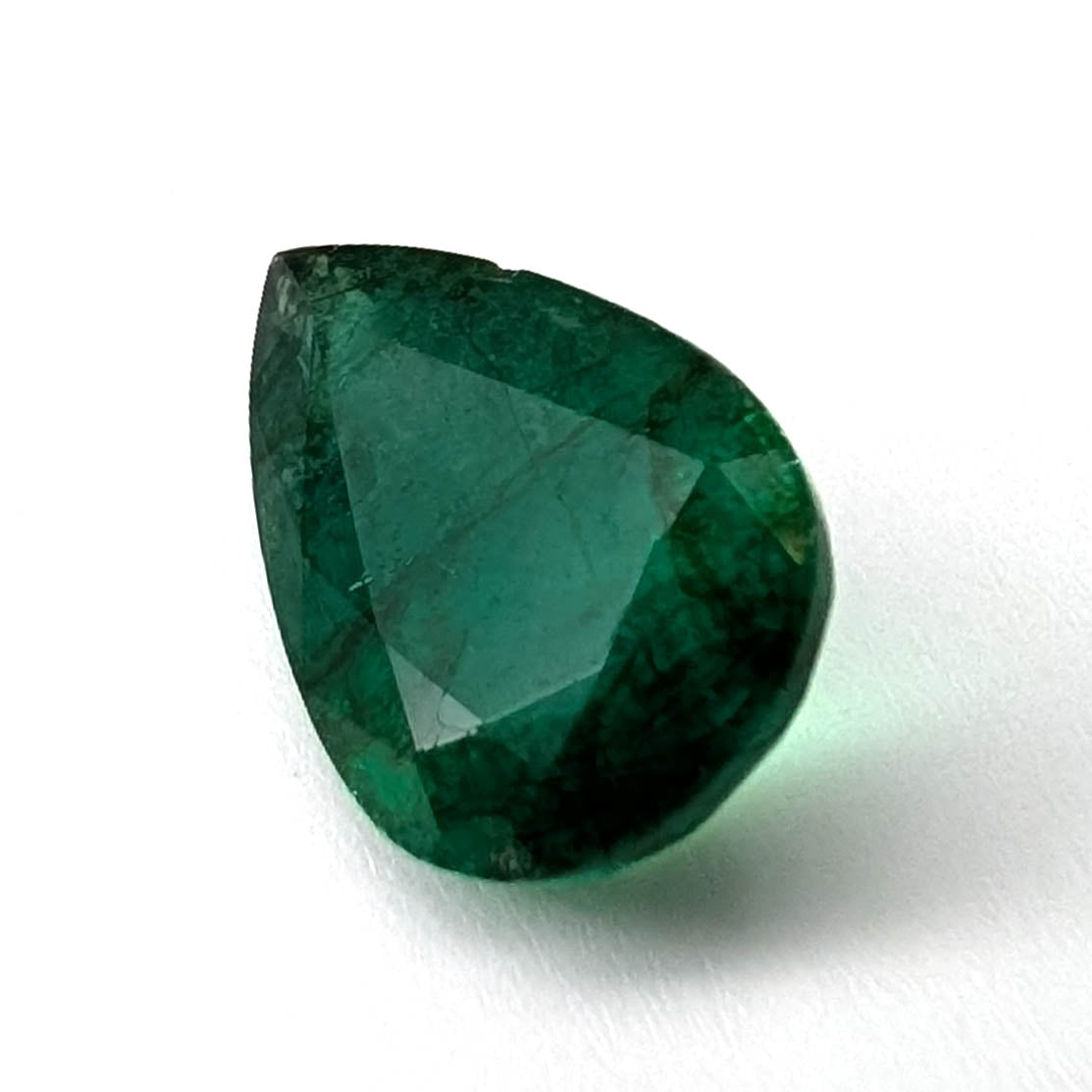 Emerald faceted pear cut gemstone, 2.47ct, main view, view 1 of 17