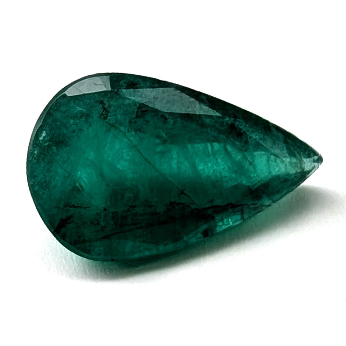 Emerald faceted pear cut gemstone, 2.62ct, main view, view 1 of 9