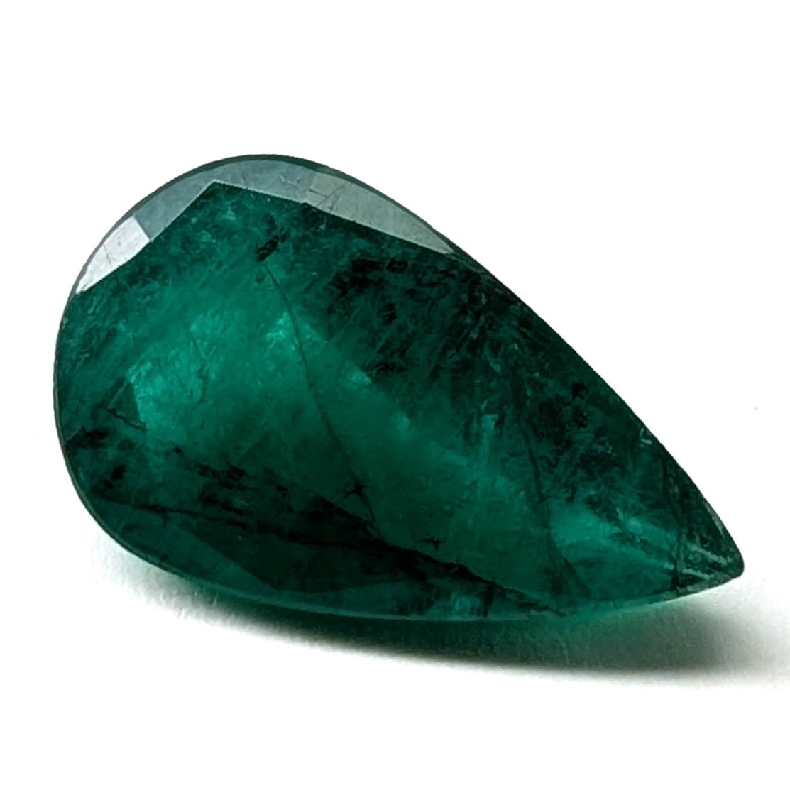 Emerald faceted pear cut gemstone, 2.62ct, alternate angle, view 4 of 9