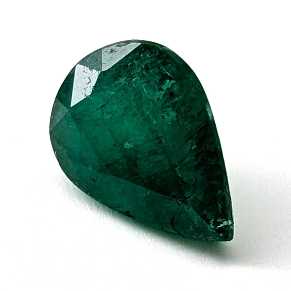 Emerald faceted pear cut gemstone, 2.66ct, alternate angle, view 3 of 13