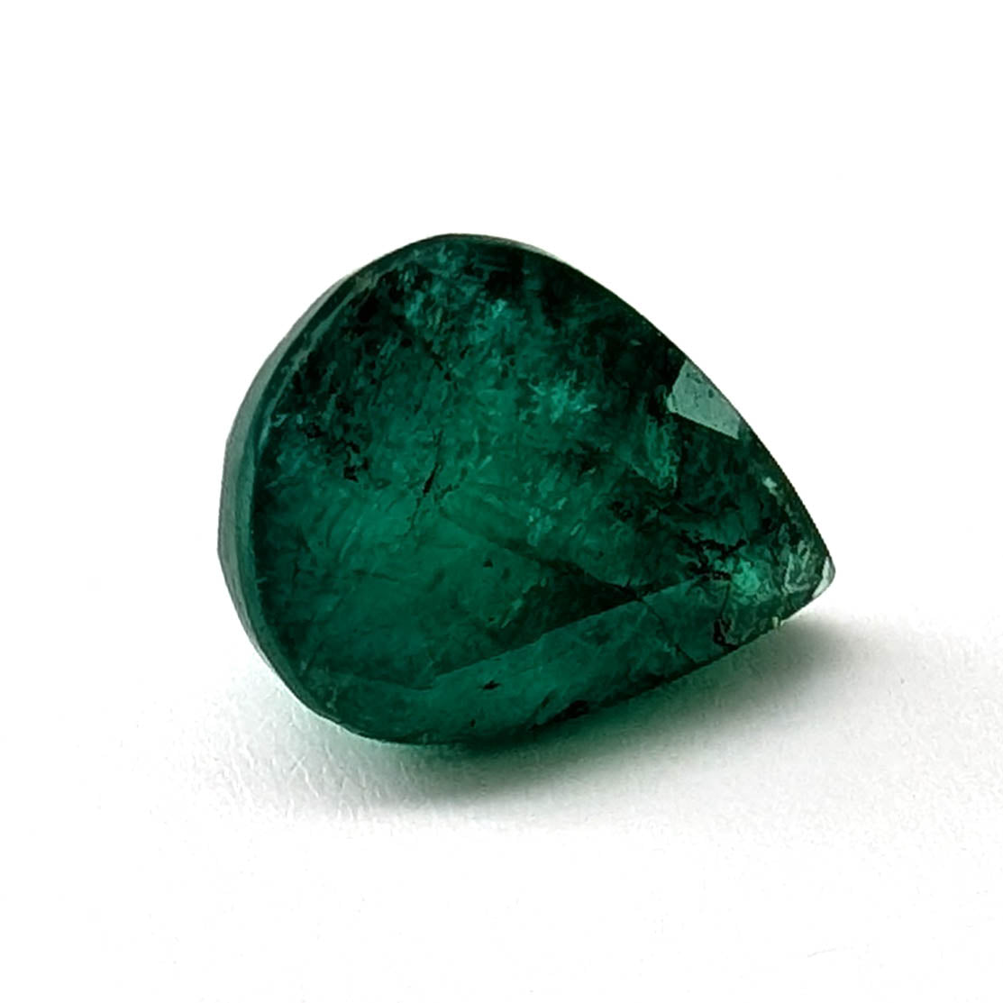 Emerald faceted pear cut gemstone, 2.66ct, alternate angle, view 4 of 13