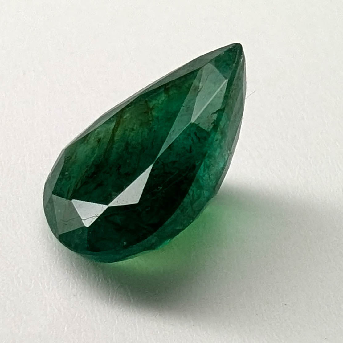Emerald faceted pear cut gemstone, 2.82ct, alternate angle, view 6 of 12