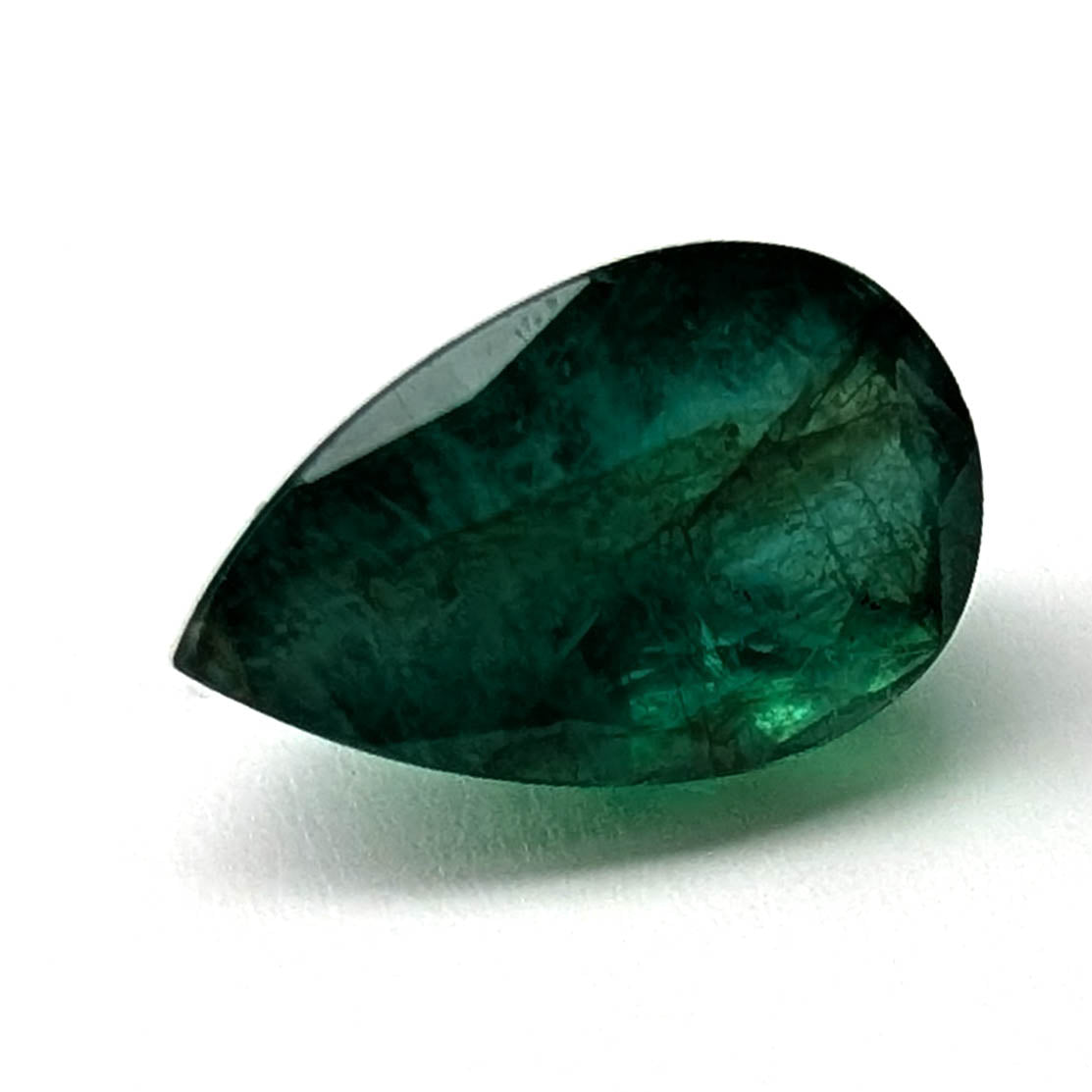 Emerald faceted pear cut gemstone, 3.92ct, main view, view 1 of 12