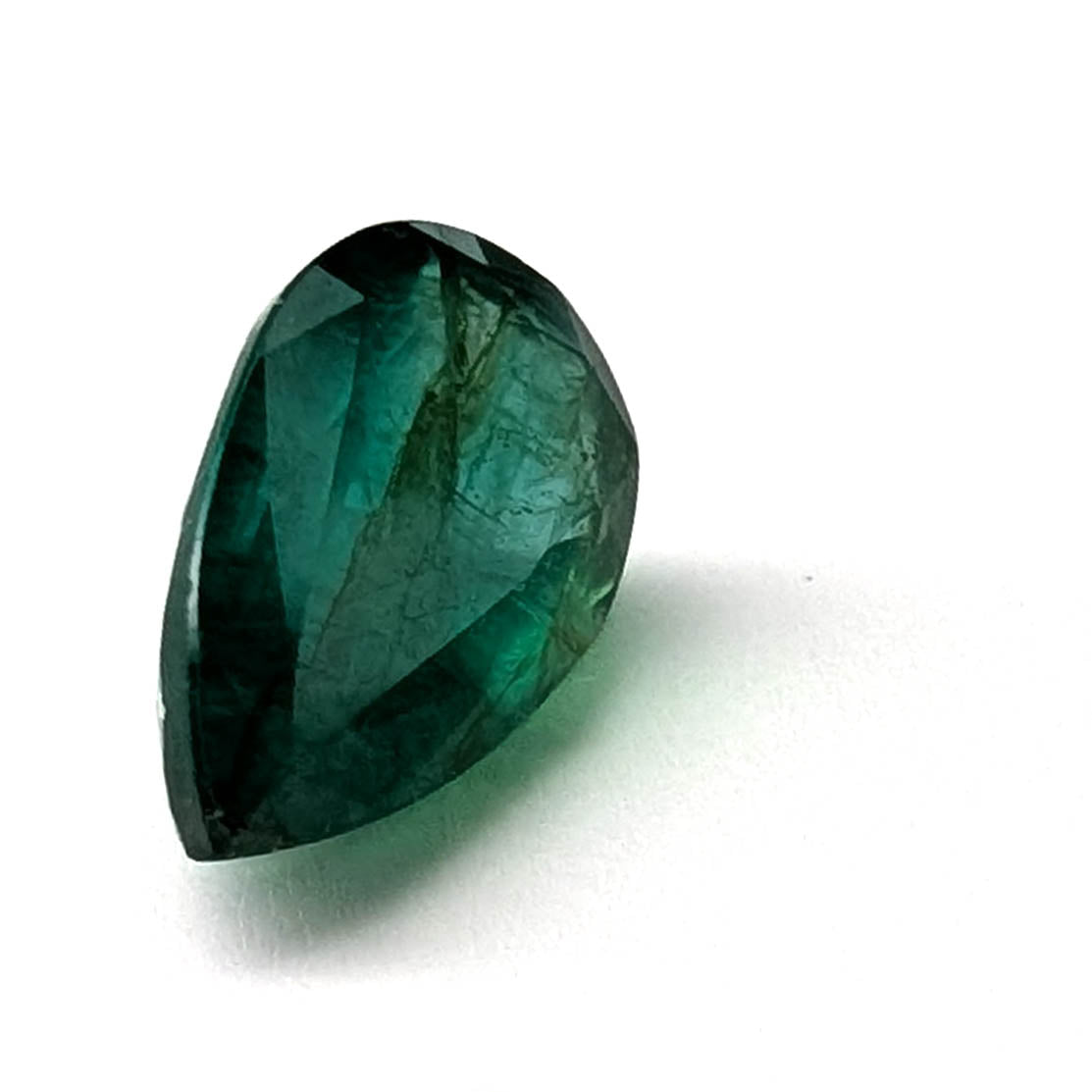 Emerald faceted pear cut gemstone, 3.92ct, alternate angle, view 9 of 12