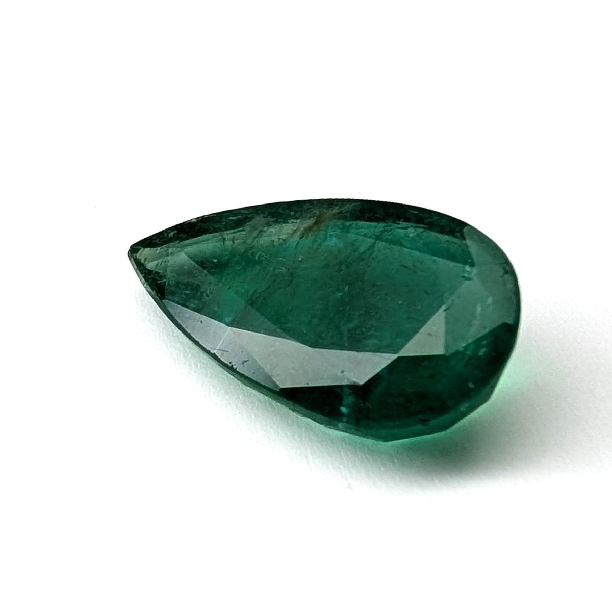 Emerald faceted pear cut gemstone, 3.95ct, alternate angle, view 3 of 13