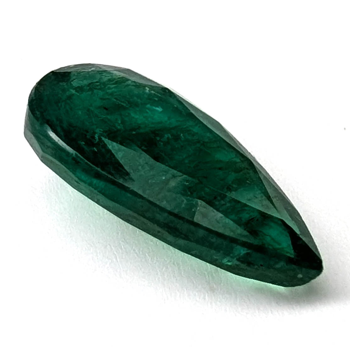 Emerald faceted pear cut gemstone, 3.95ct, alternate angle, view 7 of 13