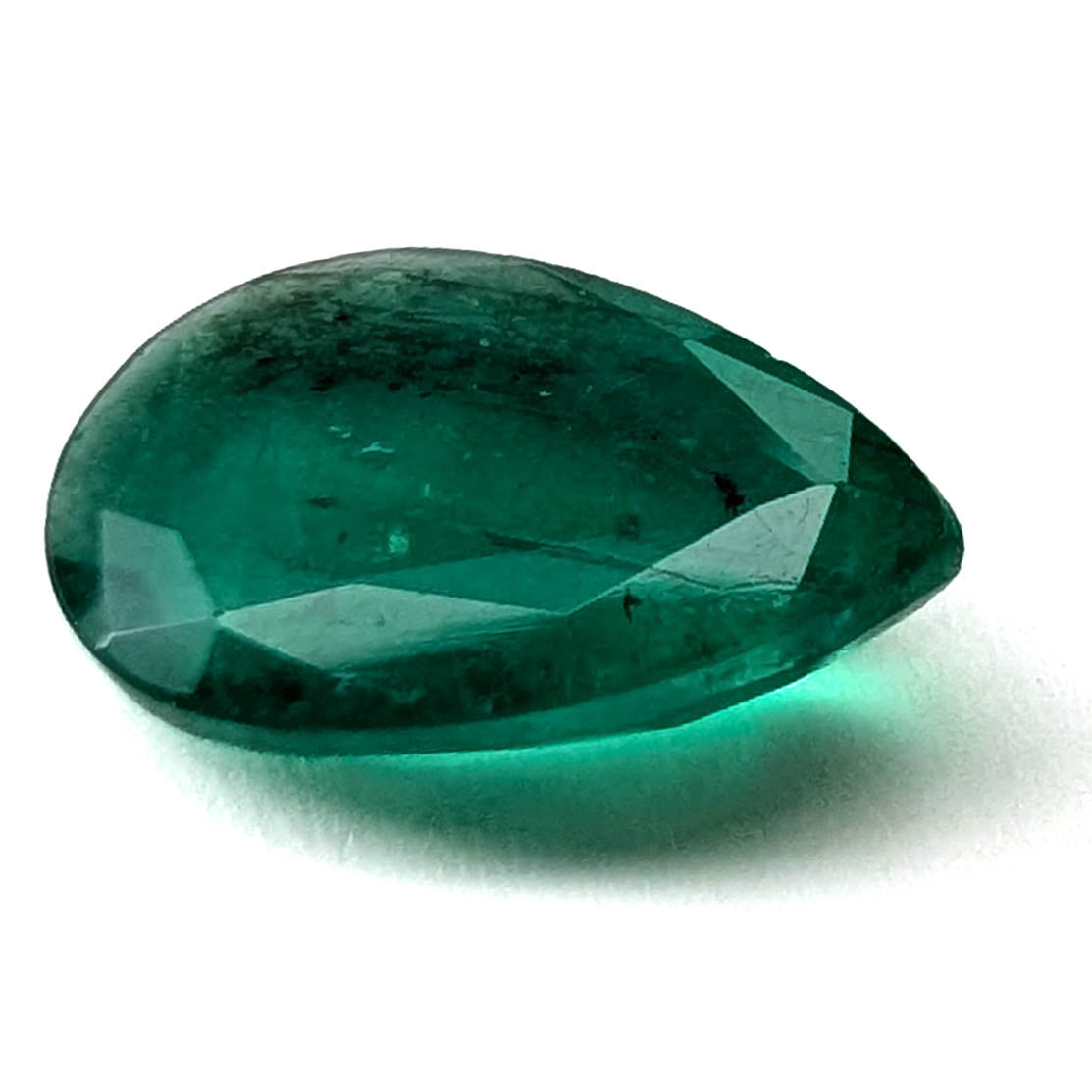 Emerald faceted pear gemstone, 1.60ct, side profile, view 8 of 11