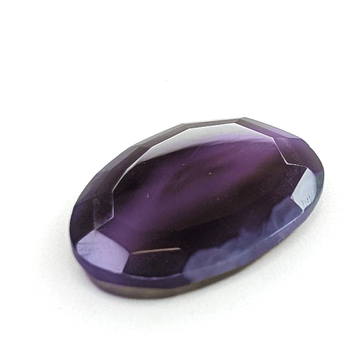 Holly Blue agate faceted egg step tablet cut gemstone, 14.08ct, from Holley, Oregon, view 6 of 9