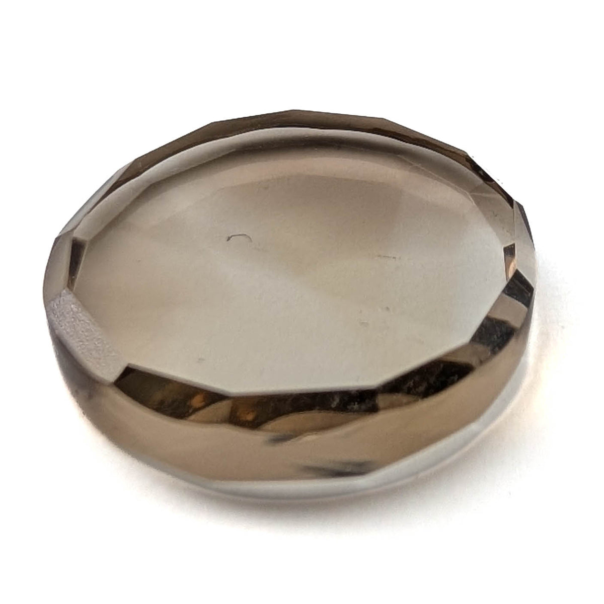 Smoky Quartz faceted round brilliant flatback gemstone, 21.80ct, from Minas Gerais, Brazil, view 3 of 6