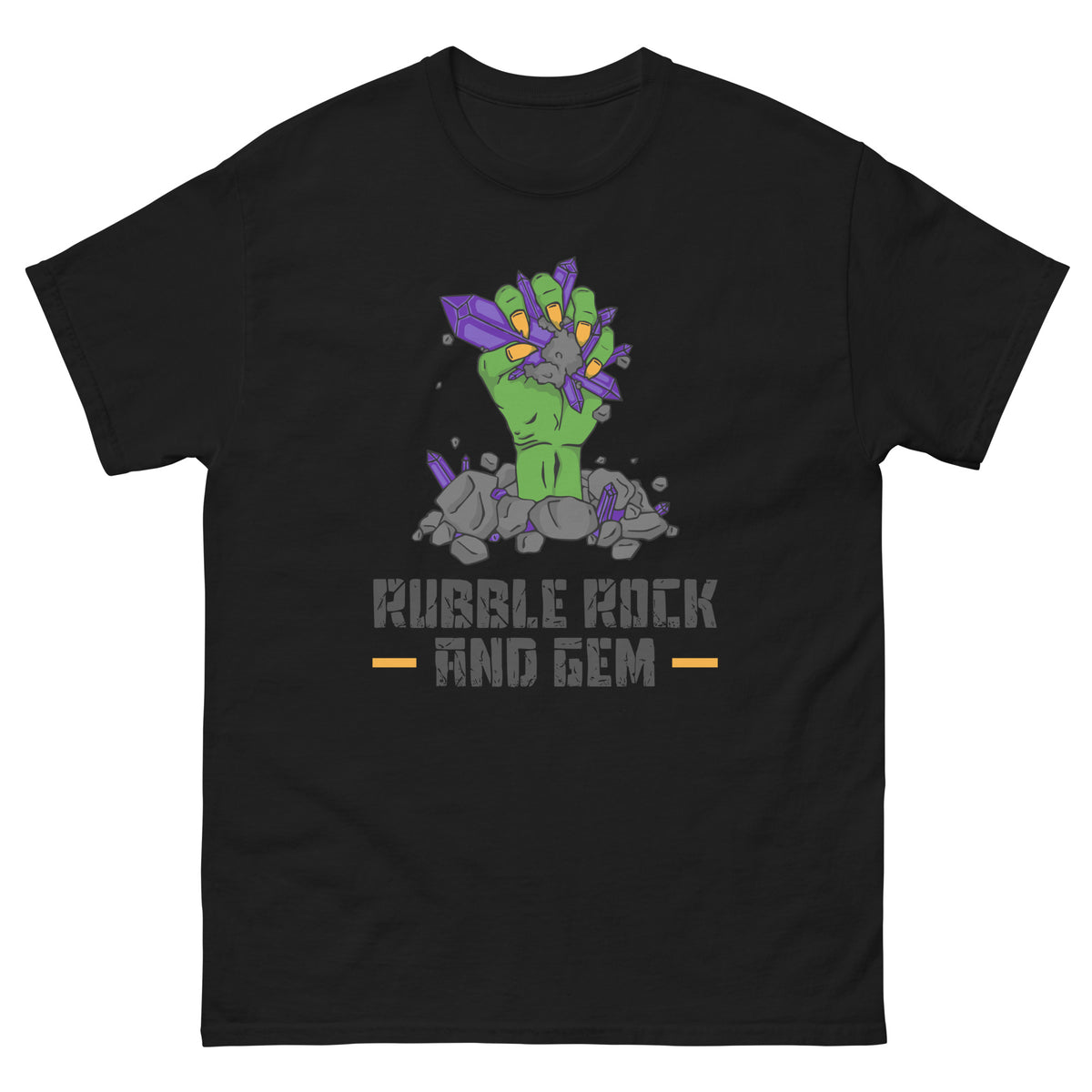 Rubble Rock and Gem classic logo tee – front flat lay
