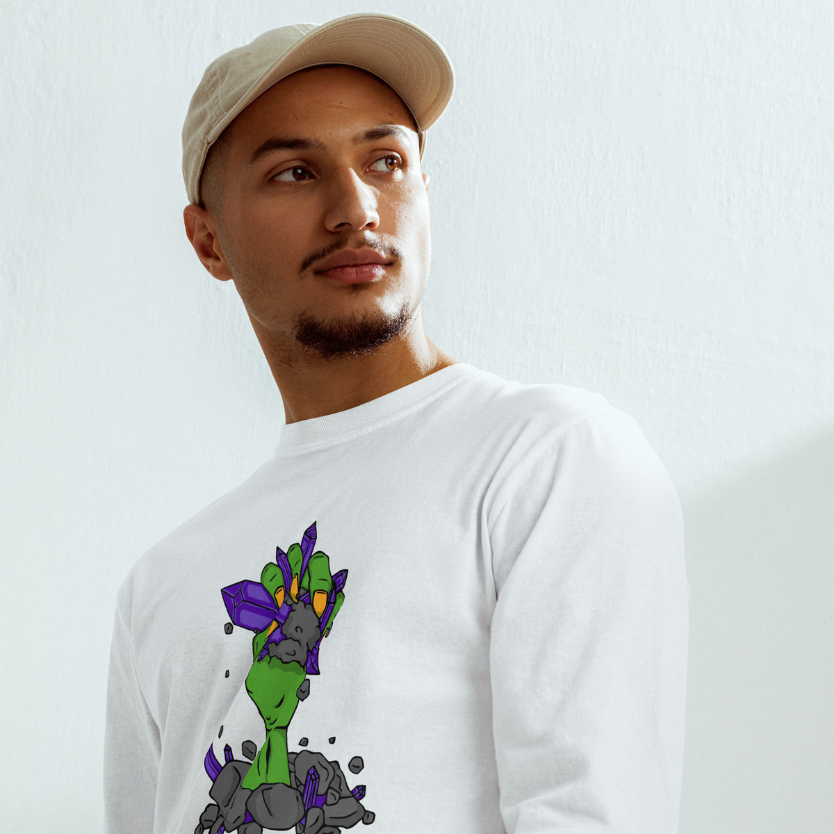 Garment dyed heavy weight long sleeve shirt with the classic logo.